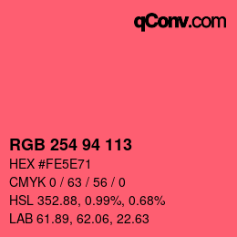 カラーコード: RGB 254 94 113 | qconv.com