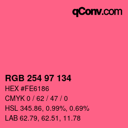 Color code: RGB 254 97 134 | qconv.com