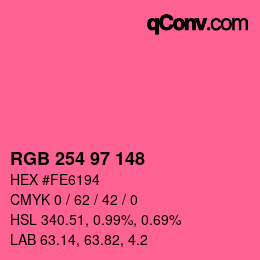 Color code: RGB 254 97 148 | qconv.com