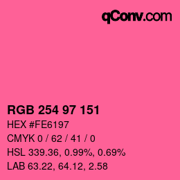 Color code: RGB 254 97 151 | qconv.com