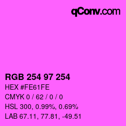 Color code: RGB 254 97 254 | qconv.com