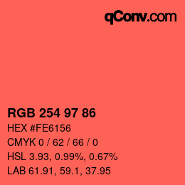 Color code: RGB 254 97 86 | qconv.com