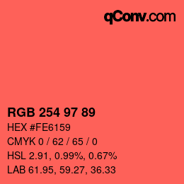 Color code: RGB 254 97 89 | qconv.com