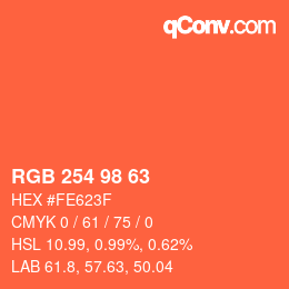 カラーコード: RGB 254 98 63 | qconv.com