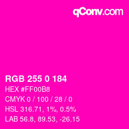 颜色代码: RGB 255 0 184 | qconv.com