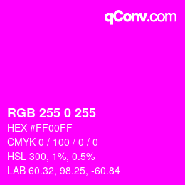 颜色代码: RGBA 255 0 255 1 | qconv.com