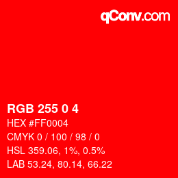 Color code: RGB 255 0 4 | qconv.com