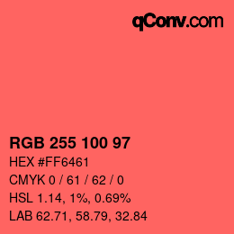 颜色代码: RGB 255 100 97 | qconv.com