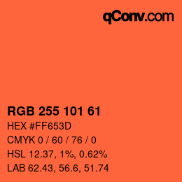 Color code: RGB 255 101 61 | qconv.com