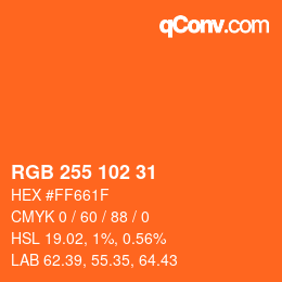 Color code: RGB 255 102 31 | qconv.com