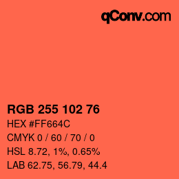 Color code: RGB 255 102 76 | qconv.com