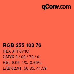 Color code: RGB 255 103 76 | qconv.com