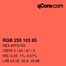 Color code: RGB 255 103 85 | qconv.com