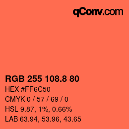 カラーコード: RGB 255 108.8 80 | qconv.com