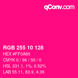 カラーコード: RGB 255 10 128 | qconv.com