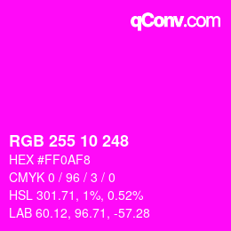 カラーコード: RGB 255 10 248 | qconv.com