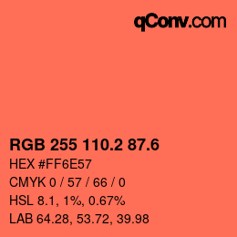 カラーコード: RGB 255 110.2 87.6 | qconv.com