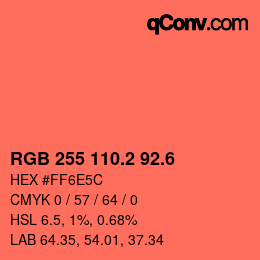 カラーコード: RGB 255 110.2 92.6 | qconv.com