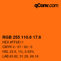 カラーコード: RGB 255 110.6 17.6 | qconv.com