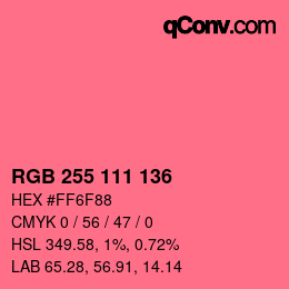 Color code: RGB 255 111 136 | qconv.com
