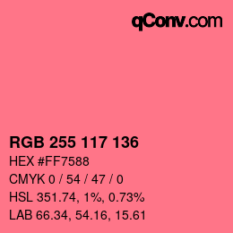 颜色代码: RGB 255 117 136 | qconv.com