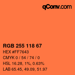 Color code: RGB 255 118 67 | qconv.com