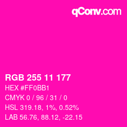 Color code: RGB 255 11 177 | qconv.com