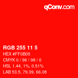 Color code: RGB 255 11 5 | qconv.com