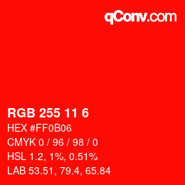 カラーコード: RGB 255 11 6 | qconv.com