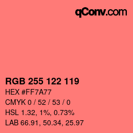 颜色代码: RGB 255 122 119 | qconv.com