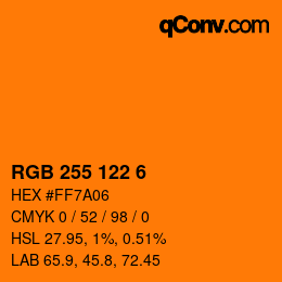 Color code: RGB 255 122 6 | qconv.com