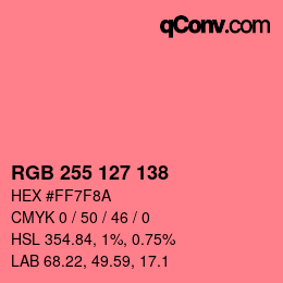 Color code: RGB 255 127 138 | qconv.com