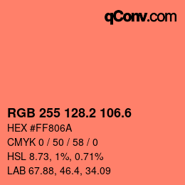 カラーコード: RGB 255 128.2 106.6 | qconv.com