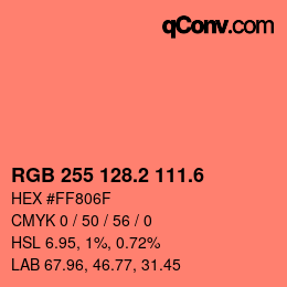 カラーコード: RGB 255 128.2 111.6 | qconv.com