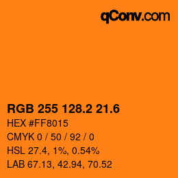 カラーコード: RGB 255 128.2 21.6 | qconv.com