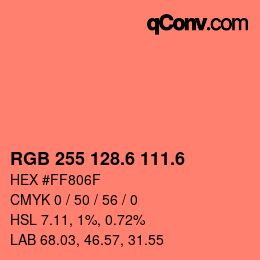 カラーコード: RGB 255 128.6 111.6 | qconv.com