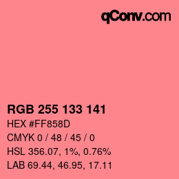 Color code: RGB 255 133 141 | qconv.com