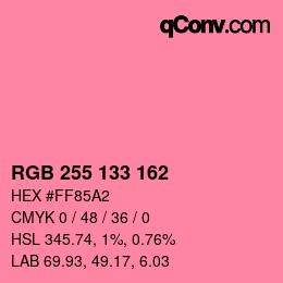 Color code: RGB 255 133 162 | qconv.com