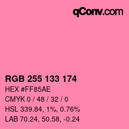 Color code: RGB 255 133 174 | qconv.com