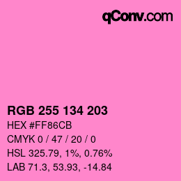 カラーコード: RGB 255 134 203 | qconv.com