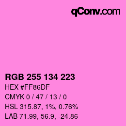Color code: RGB 255 134 223 | qconv.com