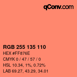 Color code: RGB 255 135 110 | qconv.com