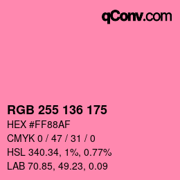 Color code: RGB 255 136 175 | qconv.com