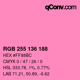 Color code: RGB 255 136 188 | qconv.com