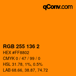 Color code: RGB 255 136 2 | qconv.com