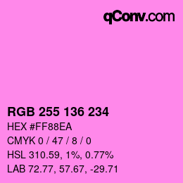 Color code: RGB 255 136 234 | qconv.com