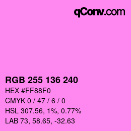 Color code: RGB 255 136 240 | qconv.com