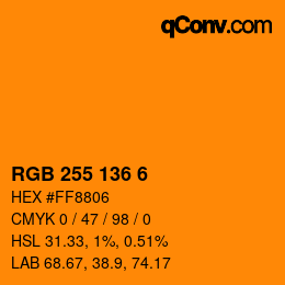 Color code: RGB 255 136 6 | qconv.com