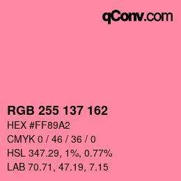 Color code: RGB 255 137 162 | qconv.com