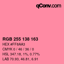 Color code: RGB 255 138 163 | qconv.com